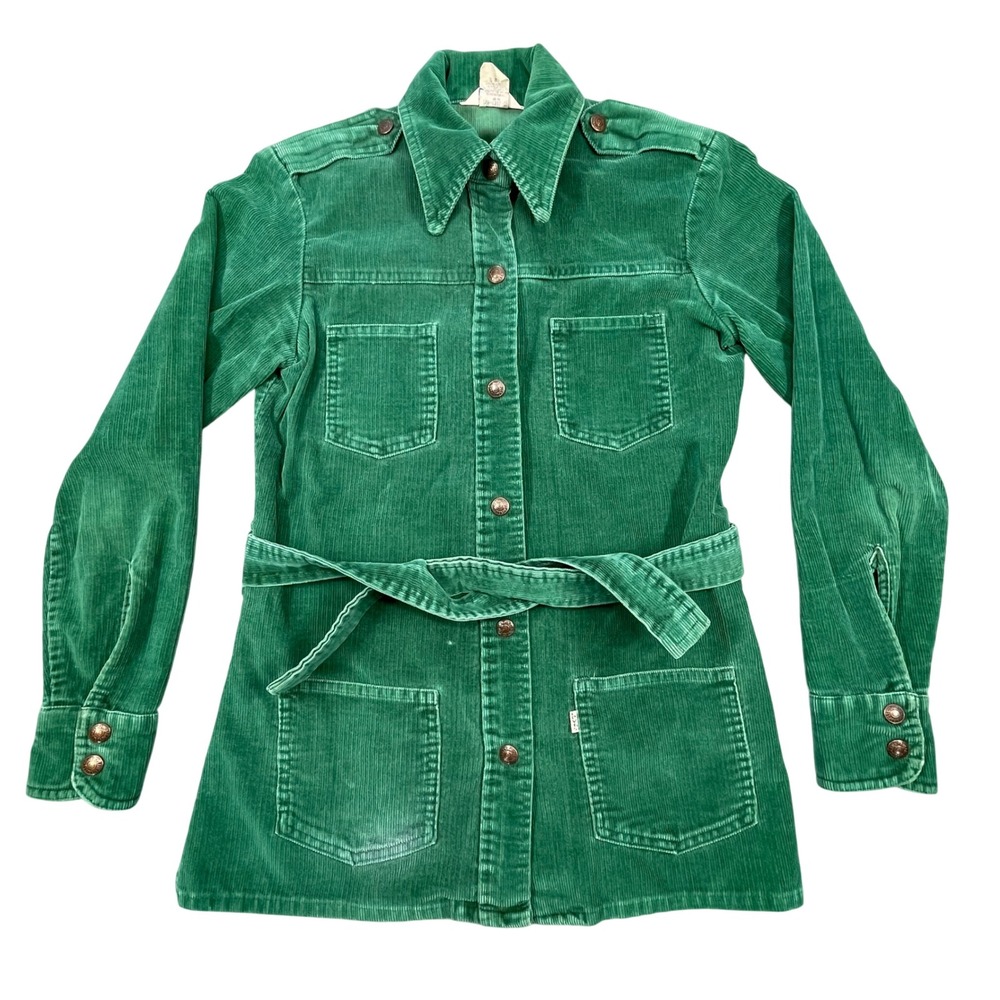 Levi's Green Vintage 70s Corduroy Safari Belted Jacket Women Size 9